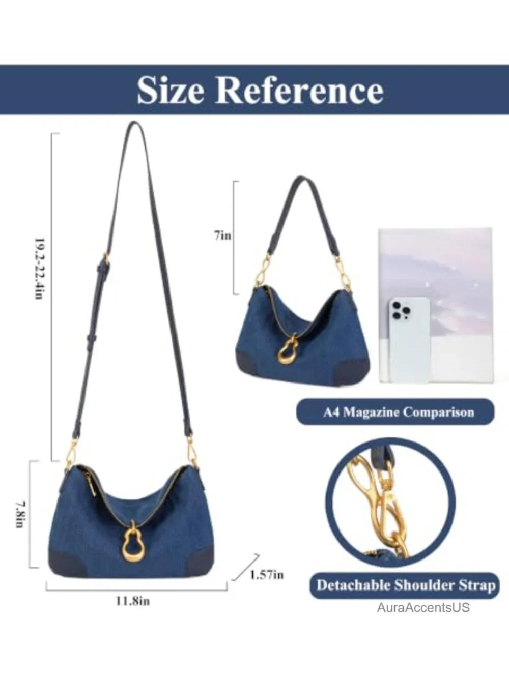 Hobo Shoulder Bag Women Retro Metal Pendant Satchel Purse Faux Leather